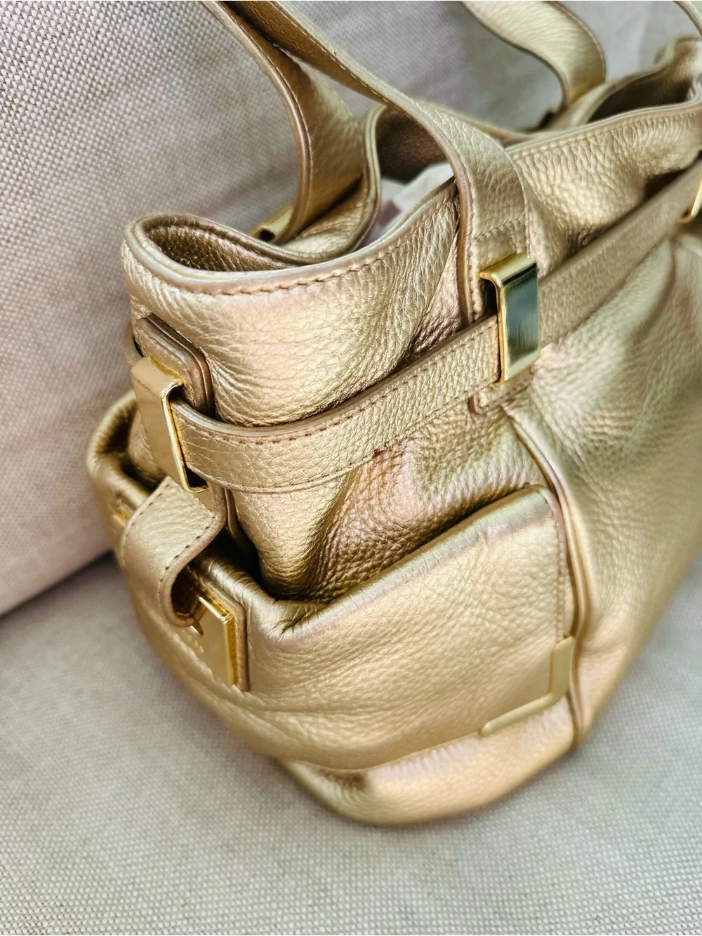 Vintage MICHAEL Michael Kors Beverly Large Metallic Gold Leather Satchel